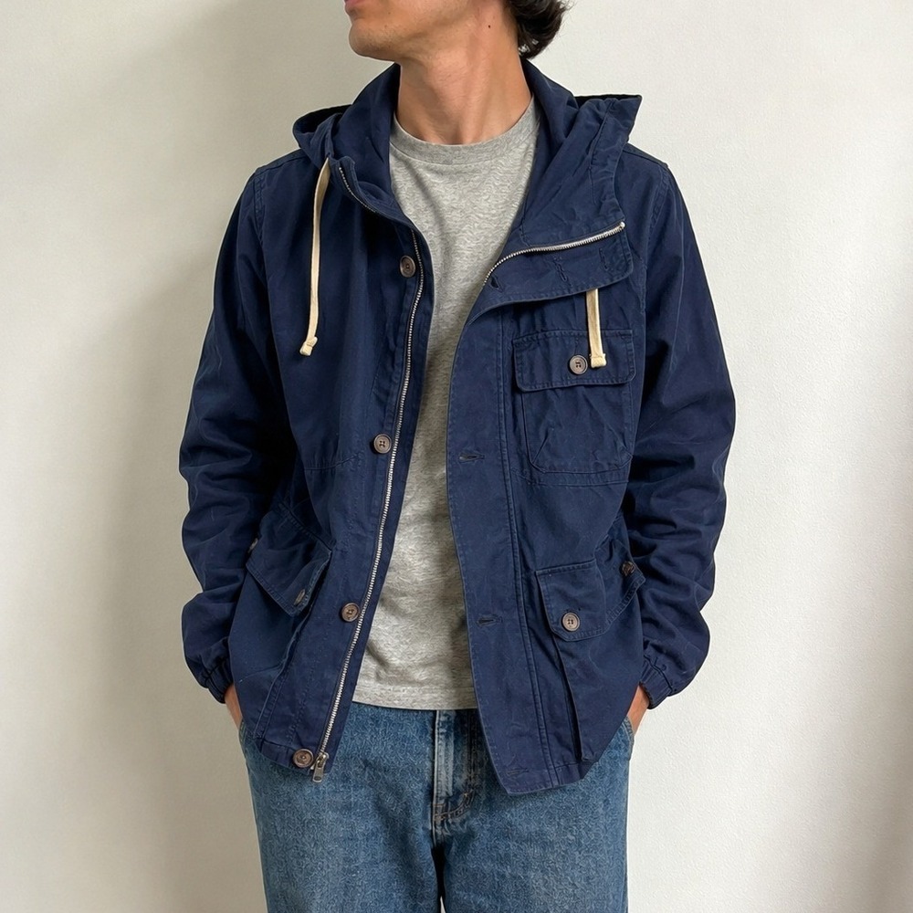 Gap Navy Blue Hooded Utility Field Jacket Cotton Military Style Mens Size L